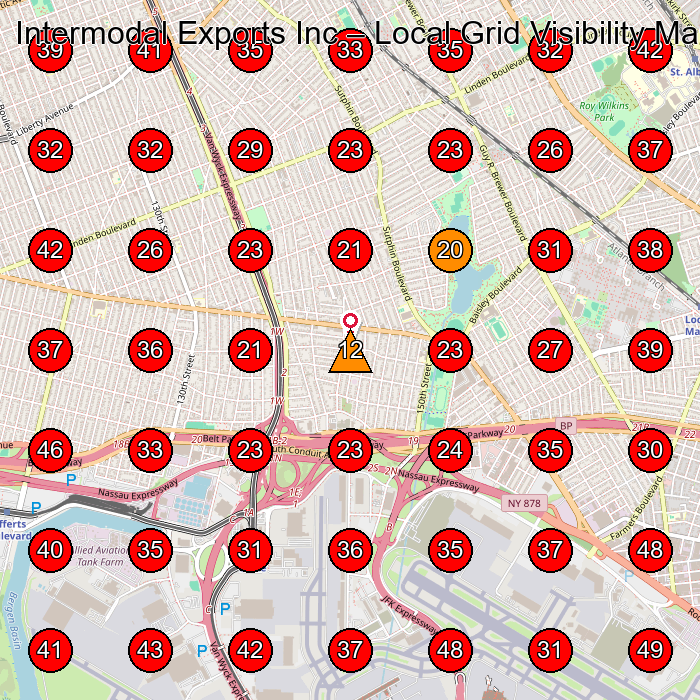 Intermodal Exports Inc GeoGrid visibility map for Transportation Service in South Richmond Hill